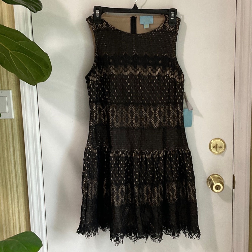 Cynthia Steffe Black Lace Tiered Sleeveless Dress